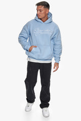 SUPER HEAVY OVERSIZE SMOOTH LOGO HOODIE BABY BLUE