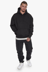 HEAVY OVERSIZE MID HD HOODIE BLACK EMBOSSED