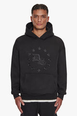 HEAVY OVERSIZE STAR CIRCLE HOODIE BLACK