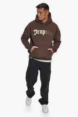 HEAVY OVERSIZE SPLIT LOGO HOODIE CHOCOLATE BROWN