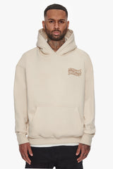 HEAVY OVERSIZE MIRRORED LOGO HOODIE COCONUT MILK