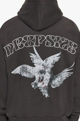 HEAVY OVERSIZE CARESS DOVES V2 HOODIE WASHED BLACK