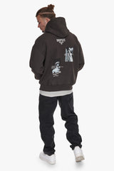 HEAVY OVERSIZE MARBLE WORLDWIDE HOODIE WASHED BLACK