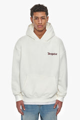 SUPER HEAVY OVERSIZE EMBO HOODIE CREAM  BORDEAUX