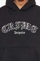HEAVY OVERSIZE CRIME OUTLINE HOODIE BLACK