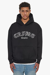 HEAVY OVERSIZE CRIME OUTLINE HOODIE BLACK