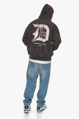 HEAVY OVERSIZE CHERRY FLOWERS HOODIE WASHED BLACK