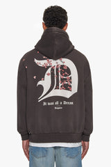 HEAVY OVERSIZE CHERRY FLOWERS HOODIE WASHED BLACK