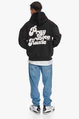 HEAVY OVERSIZE PRAY LOVE HUSTLE HOODIE BLACK