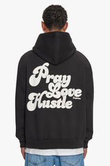HEAVY OVERSIZE PRAY LOVE HUSTLE HOODIE BLACK