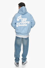 HEAVY OVERSIZE PRAY LOVE HUSTLE HOODIE BABY BLUE