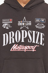 HEAVY OVERSIZE MOTORSPORT HOODIE WASHED BLACK