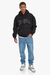 HEAVY OVERSIZE LOGO PUFFER PRINT HOODIE  BLACK