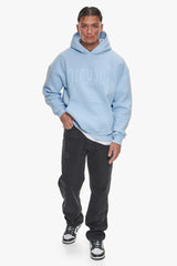 HEAVY OVERSIZE LOGO PUFFER PRINT HOODIE BABY BLUE
