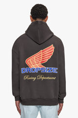 SUPER HEAVY OVERSIZE RACING DEPARTMENT HOODIE WASHED BLACK