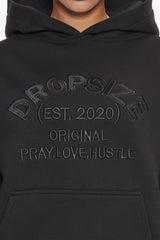 PRAY LOVE HUSTLE EMBO HOODIE BLACK
