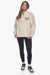 HEAVY OVERSIZED LADIES SPORTSCLUB HALF ZIP HOODIE COCONUT MILK