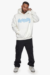 HEAVY OVERSIZE BLUE PUFFER PRINT HOODIE CREAM WHITE