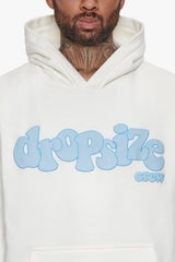 HEAVY OVERSIZE BLUE PUFFER PRINT HOODIE CREAM WHITE