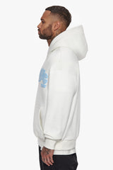 HEAVY OVERSIZE BLUE PUFFER PRINT HOODIE CREAM WHITE