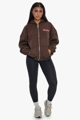 HEAVY OVERSIZE  ZIP HOODIE CHOCOLATE / PINK
