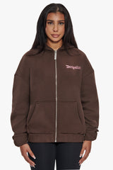 HEAVY OVERSIZE  ZIP HOODIE CHOCOLATE / PINK
