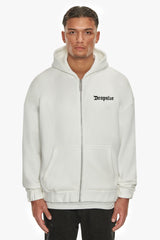 SUPER HEAVY OVERSIZE BLANK ZIP HOODIE WASHED WHITE