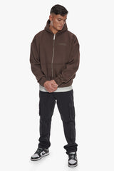HEAVY OVERSIZE HD PRINT ZIP HOODIE CHOCOLATE