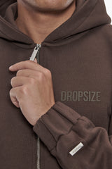 HEAVY OVERSIZE HD PRINT ZIP HOODIE CHOCOLATE