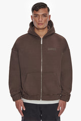 HEAVY OVERSIZE HD PRINT ZIP HOODIE CHOCOLATE
