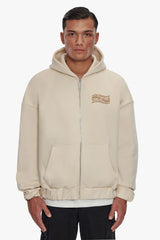 HEAVY OVERSIZE MIRRORED LOGO ZIP-HOODIE COCONUT MILK