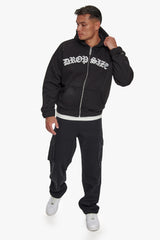 SUPER HEAVY OVERSIZE MID FRONT EMBO ZIP HOODIE BLACK