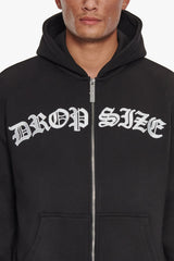 SUPER HEAVY OVERSIZE MID FRONT EMBO ZIP HOODIE BLACK