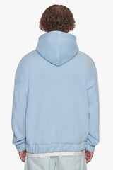 SUPER HEAVY OVERSIZE MID FRONT EMBO ZIP HOODIE BABY BLUE