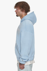SUPER HEAVY OVERSIZE MID FRONT EMBO ZIP HOODIE BABY BLUE