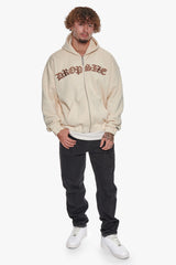 SUPER HEAVY OVERSIZE MID FRONT EMBO ZIP HOODIE COCONUT MILK