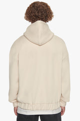 SUPER HEAVY OVERSIZE MID FRONT EMBO ZIP HOODIE COCONUT MILK