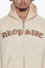 SUPER HEAVY OVERSIZE MID FRONT EMBO ZIP HOODIE COCONUT MILK