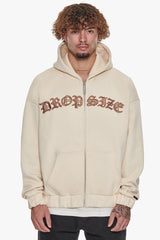SUPER HEAVY OVERSIZE MID FRONT EMBO ZIP HOODIE COCONUT MILK