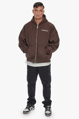 HEAVY OVERSIZE LOGO ZIP HOODIE CHOCOLATE / BLACK