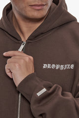 HEAVY OVERSIZE LOGO ZIP HOODIE CHOCOLATE / BLACK