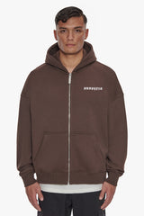 HEAVY OVERSIZE LOGO ZIP HOODIE CHOCOLATE / BLACK