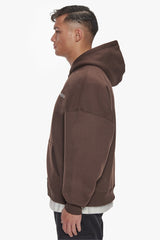 HEAVY OVERSIZE LOGO ZIP HOODIE CHOCOLATE / BLACK