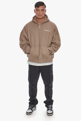 HEAVY OVERSIZE LOGO ZIP HOODIE SILVER MINK