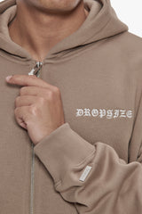 HEAVY OVERSIZE LOGO ZIP HOODIE SILVER MINK