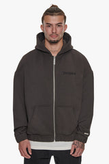 HEAVY OVERSIZE TRIPLE LOGO ZIP-HOODIE  WASHED BLACK
