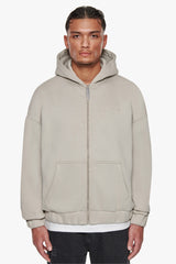 SUPER HEAVY OVERSIZE WORK SMART HUSTLE HARD ZIP-HOODIE PUMICE STONE
