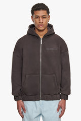 SUPER HEAVY OVERSIZE WORK SMART ZIP-HOODIE WASHED BLACK