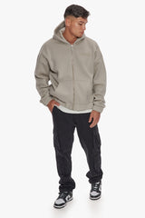 HEAVY OVERSIZE HD PRINT ZIP HOODIE STONE
