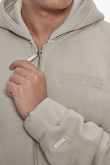 HEAVY OVERSIZE HD PRINT ZIP HOODIE STONE